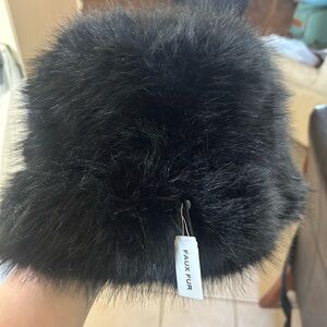 Black Faux Fur Pom Hat - Plush Winter Accessory